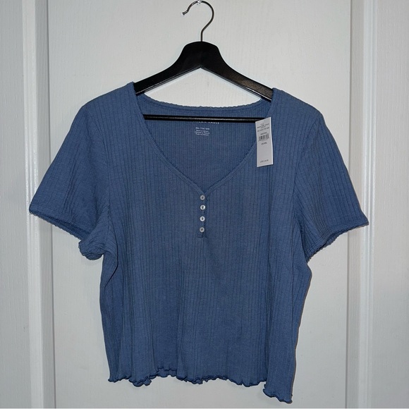 Blue Ribbed Cropped Top Baby Tee - Picture 5 of 5
